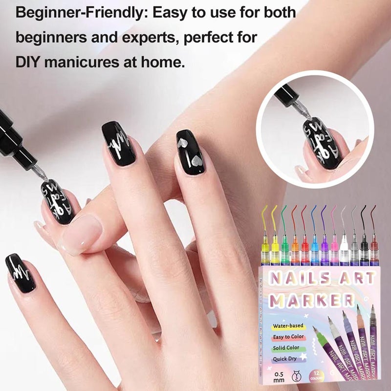 Nail Art Pens, 12 Colors Diy Nail Art Pen Set, Nails Point Graffiti Dotting Pen for Diy Nails Arting Beauty Adorn Manicure Tools - Image 5